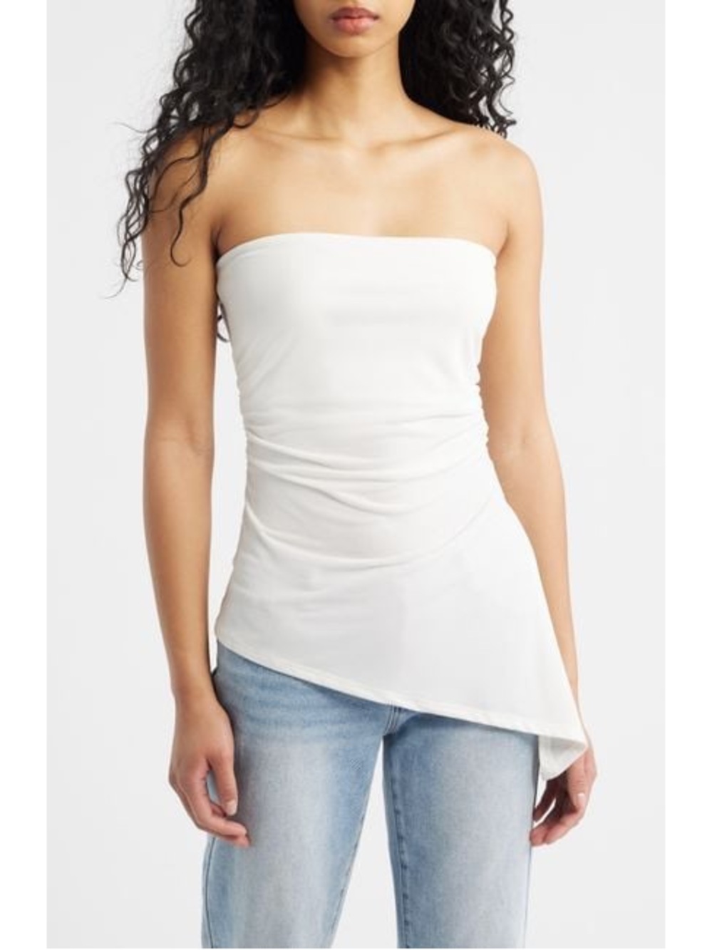 BDG Urban Outfitters Ines Asymmetric Hem Bandeau Top White Size L NWOT